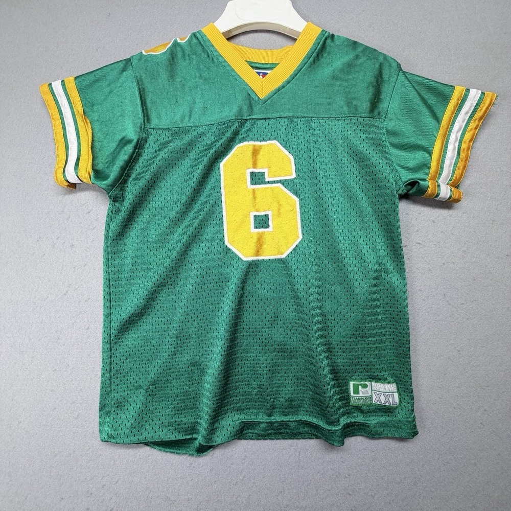 Russell Athletic Youth Football Jersey Green Yellow #6 Size M 10-12 Mesh Vintage